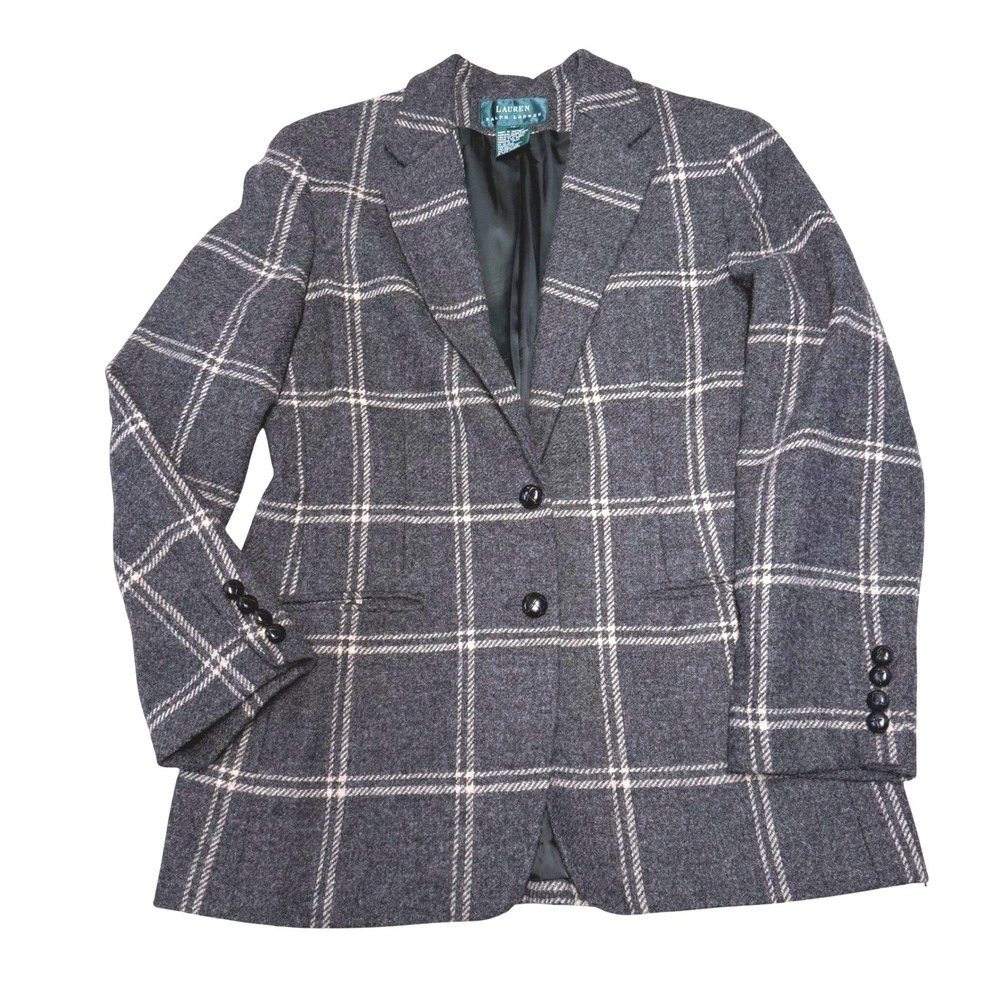 Lauren Ralph Lauren Gray Plaid Wool Blend Blazer